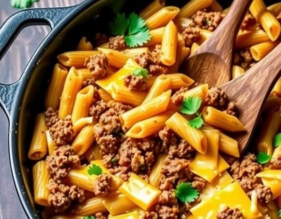 Cheesy One-Pan Ground Beef Pasta Skillet